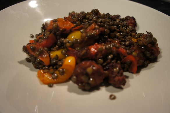 chorizo and puy lentils